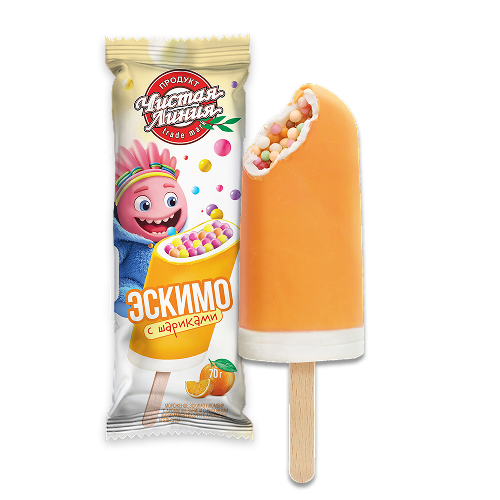 Мороженое пломбир с рисовыми шариками в апельсиновой глазури, 70 г