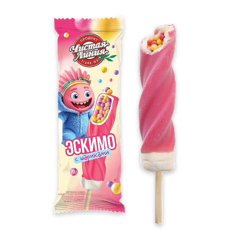 Мороженое пломбир «Спиролло» с рисовыми шариками в малиновой глазури, 70 г