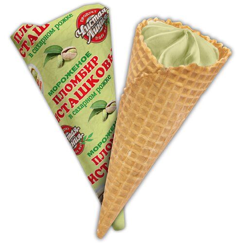 Мороженое «Сахарный Рожок» пломбир фисташковый в вафельном рожке, 110 г