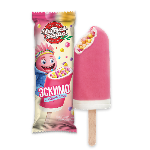 Мороженое пломбир с рисовыми шариками в малиновой глазури, 70 г