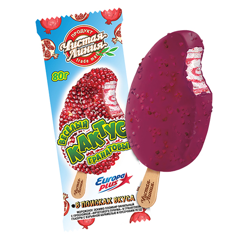 Пломбир в глазури с взрывной карамелью «Гранатовый кактус», 80 г
