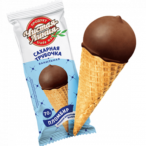 Мороженое «Сахарная трубочка» пломбир ванильный в вафельном рожке, 70 г