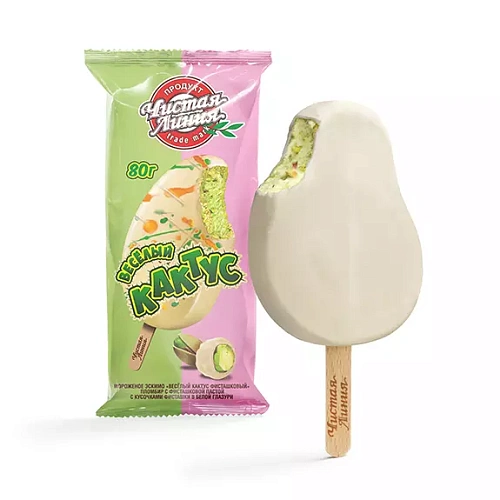 Пломбир «Фисташковый кактус» в белой глазури, 80 г