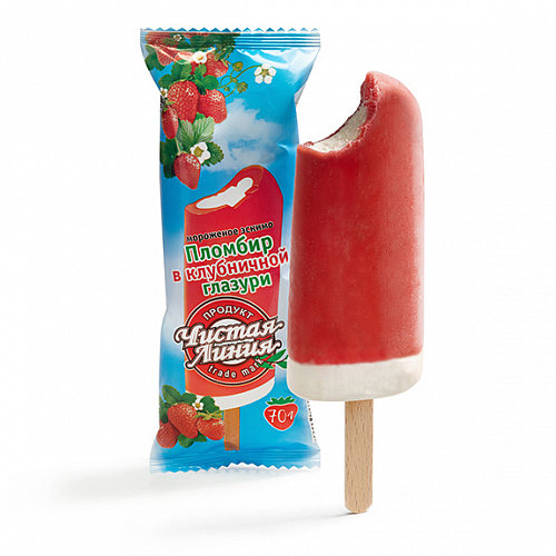 Мороженое пломбир ванильный в клубничной глазури эскимо, 70 г