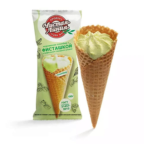 Мороженое «Сахарный Рожок» пломбир фисташковый в вафельном рожке, , флоупак, 110 г