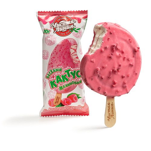 Мороженое «Малиновый кактус» пломбир ванильный с малиной в глазури с кусочками малины, 80 г