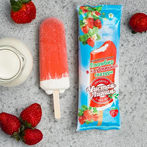 Мороженое пломбир ванильный в клубничной глазури эскимо, 70 г